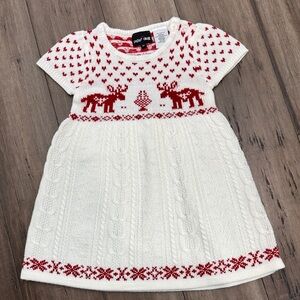 Paper Doll Adorable Toddler White & Red Reindeer Christmas Knitted Sweater Dress